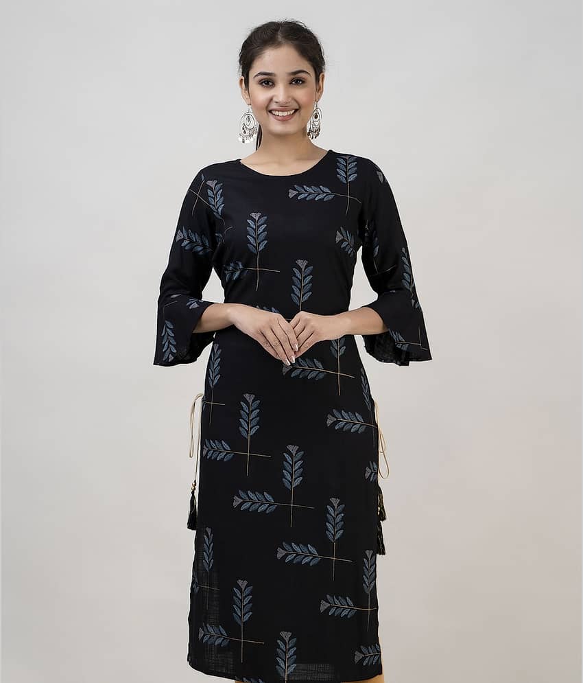 MAUKA - Black Rayon Women's Straight Kurti ( Pack of 1 )
