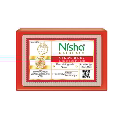 Nisha Strawberry Body Cleansing Bar 125g, Dermatologically Tested Soap for All Skin Types, Paraben Free Bathing Soap