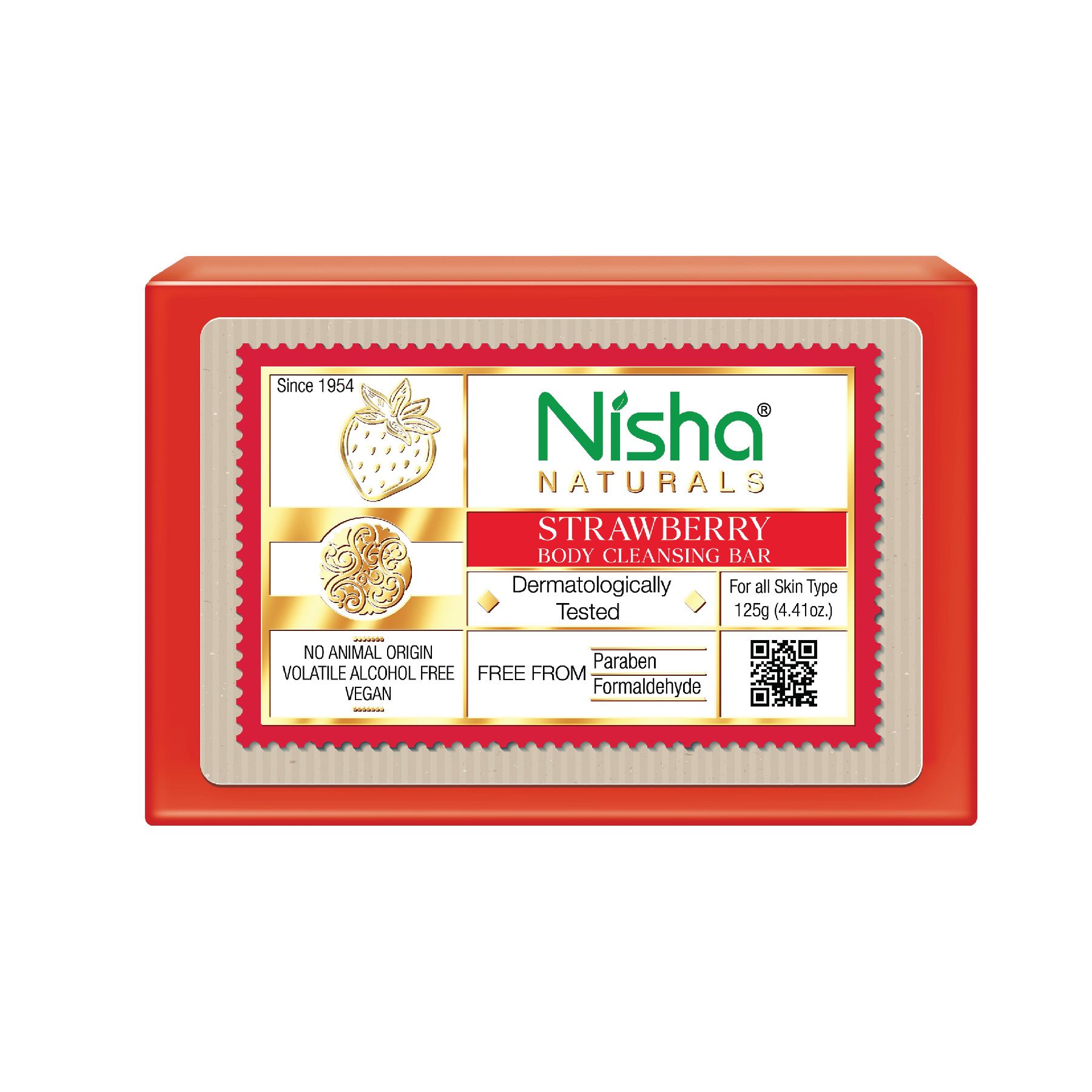 Nisha Strawberry Body Cleansing Bar 125g, Dermatologically Tested Soap for All Skin Types, Paraben Free Bathing Soap