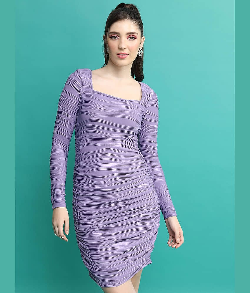 Tokyo Talkies Women Cotton Blend Solid Bodycon Dress ( Purple )