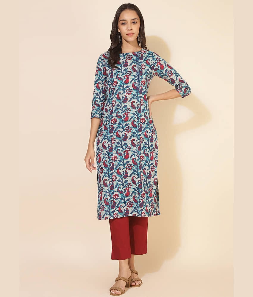 Janasya Cotton Printed Straight Women's Kurti - Multicoloured ( Pack of 1 )