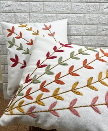 Indihomecraft Handicraft Cotton Cushion Cover - Hand Stitched Embroidery Decorative Art Boho Pillow Flower Leaf Hand Made Pillow Cover | Hand Stitch Square Shape 18X18 Inches Cushion Cover, Set of 2 Indihomecraft Handicraft Cotton Cushion Cover - Hand Stitched Embroidery Decorative Art Boho Pillow Flower Leaf Hand Made Pillow Cover | Hand Stitch Square Shape 18X18 Inches Cushion Cover, Set of 2