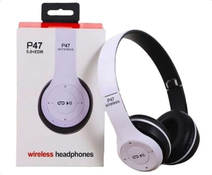 P47 Wireless Bluetooth Headphones, Deep Bass, Foldable Design, Built-in Mic, All-Day Comfort and Noise Isolation Color - White P47 Wireless Bluetooth Headphones, Deep Bass, Foldable Design, Built-in Mic, All-Day Comfort and Noise Isolation Color - White