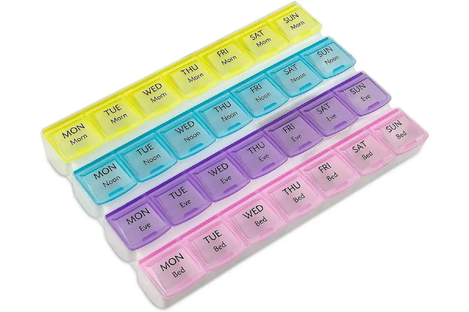 Ezyfit Weekly (7-Day) Pill Organizer Case 28 Compartments with Separate Snap Lids for Every Compartment, 4 Times/Day Slot, Weekly Doses Container Boxes, Medicine Holder