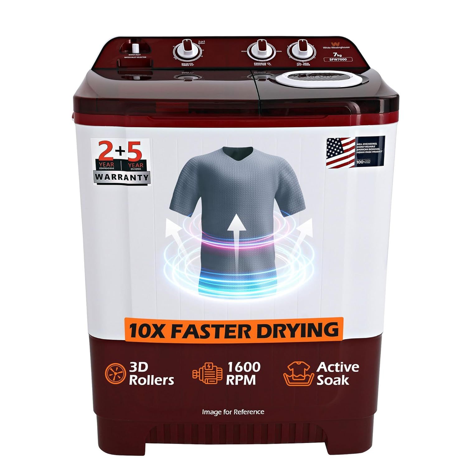 White Wesitnghouse (Trademark by Electrolux) 7 kg Semi Automatic Top Loading Washing Machine Red &White