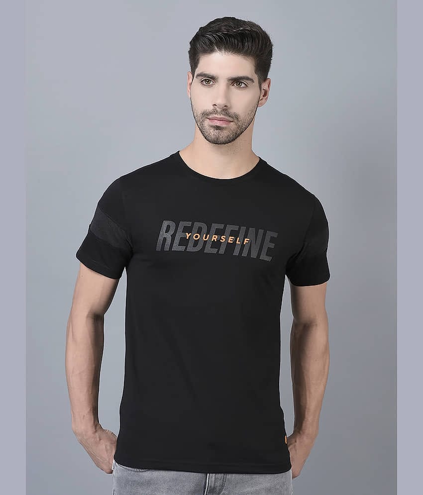 Dollar Cotton Blend Regular Fit Printed Half Sleeves Men's T-Shirt - Black ( Pack of 1 )