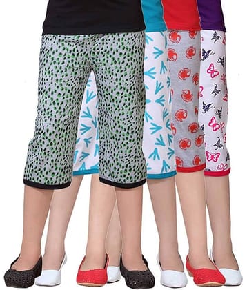 Sini Mini Pack of 4 Girls Cotton Capris ( Multicolor )