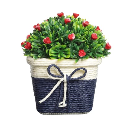 Foliyaj Artificial Plant with Small Red Flowers|Bonsai Tree|Artificial Flower|with Pot|Home Decor for Living Room Home Office Shop|House|Gift|Decoration Foliyaj Artificial Plant with Small Red Flowers|Bonsai Tree|Artificial Flower|with Pot|Home Decor for Living Room Home Office Shop|House|Gift|Decoration