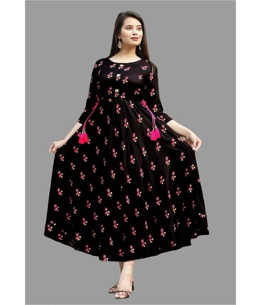 Smien - Black Rayon Women's Anarkali Kurti ( Pack of 1 )