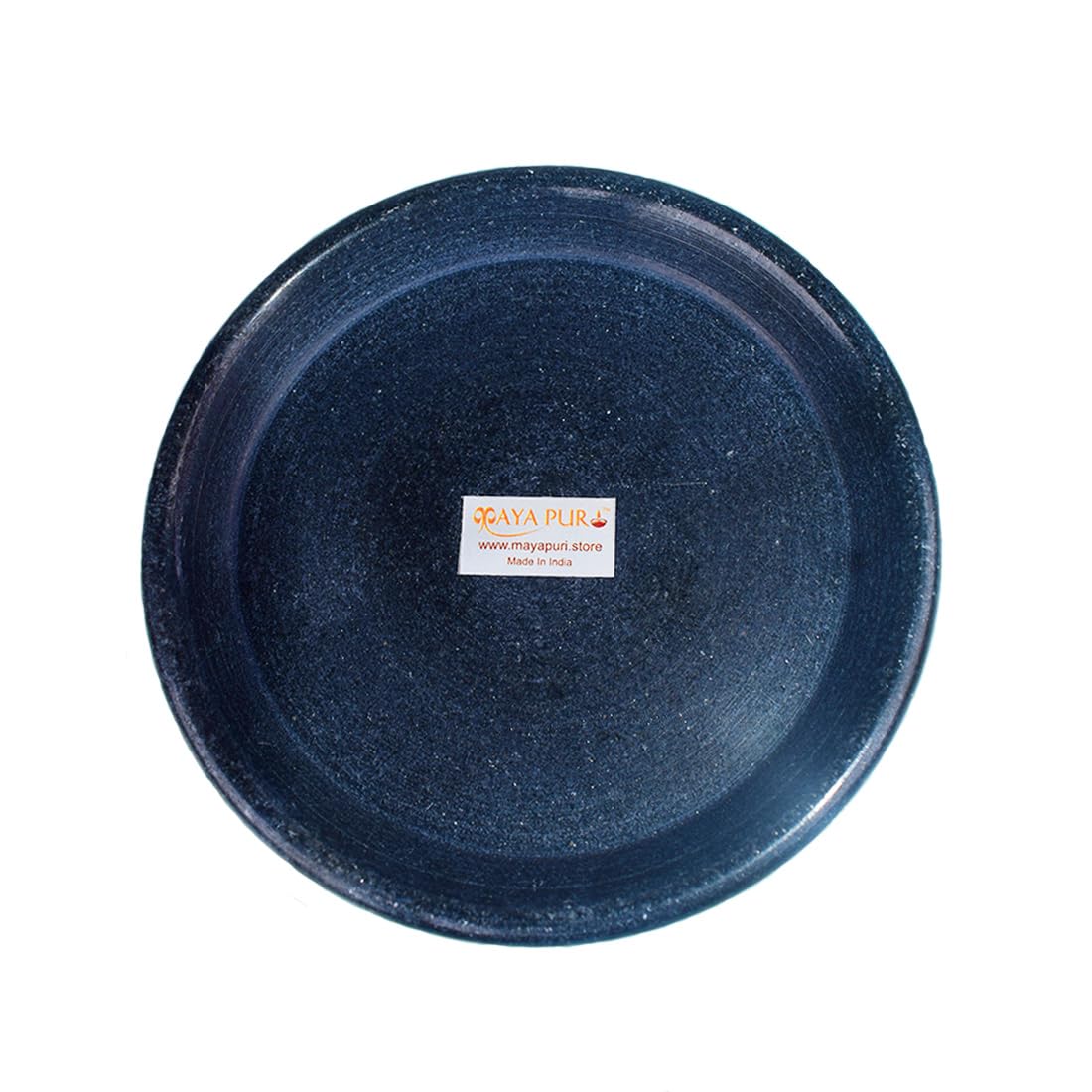 MAYAPURI Black Marbel Stone Round Plate for Pooja or Abhishek, Black Puja Stone Plate for Home Temple or Office Decor Size (4 inches)
