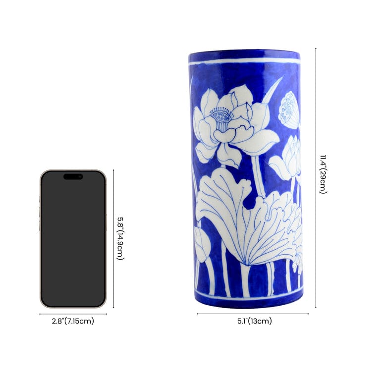 Blue Pottery Decorative Cylindrical VaseRoyal Blue