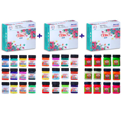 1001 Elite Artists Acrylic Colors Sets Combo - Metallic 12X50ml, Non-Metallic 12X50ml, Fluorescent 12X50ml, | For Art Craft & Paint Work | Multicolours | MultiSurface
