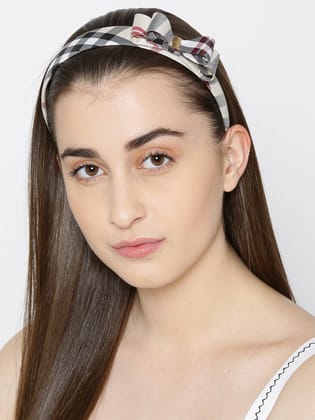 Black And Beige Checkerd Side Bow Hairband Black And Beige Checkerd Side Bow Hairband - Default Title