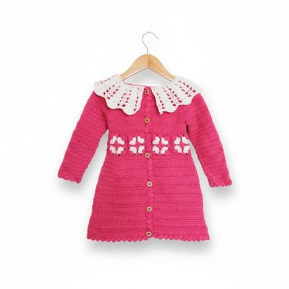 Girls Pink Knitted Dress with Crochet Collar