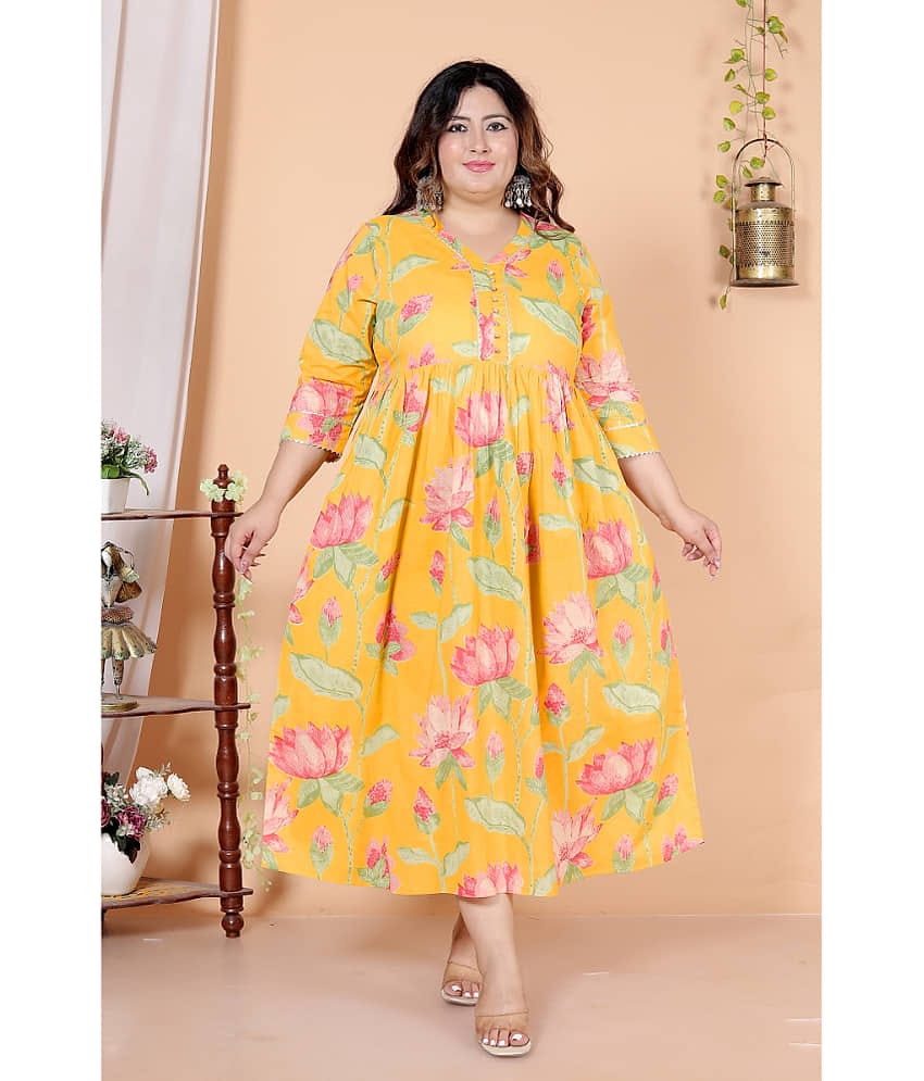 Avnii Women Cotton Printed Gown ( Yellow )