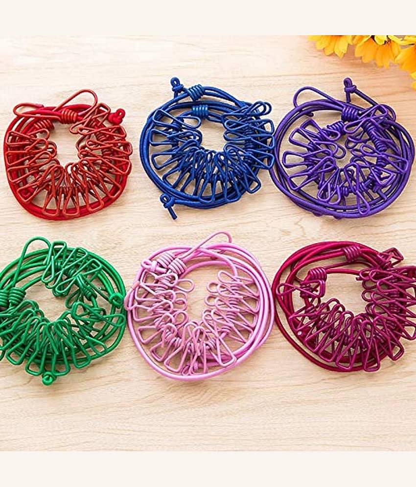 Fashion Bizz Portable Indoor Drying Rope with 12 Clips and 2 Hooks Laundry Ropes for Balcony Nylon, Plastic Retractable Clothesline  (1.8 m)