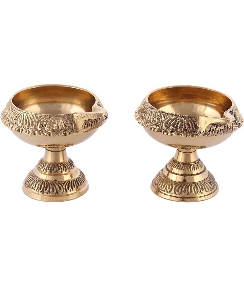 Santosh Brass Diwali Gift Kuber Deepak On Stand Diya Oil Lamp For Puja Home Decor 100% Pure Brass (Set Of 2)
