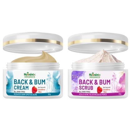Nutrainix Back & Bum Cream & Scrub - Dark Spot & Acne Treatment - 50g + 50g Nutrainix Back & Bum Cream & Scrub - Dark Spot & Acne Treatment - 50g + 50g