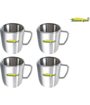 Homepro 300 ml Jumbo Coffee Mug Stainless Steel Double Walled - Pack of 4