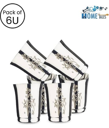 NGA Stainless Steel Glasses with etching design, Pack of 6 U, 300 ml each