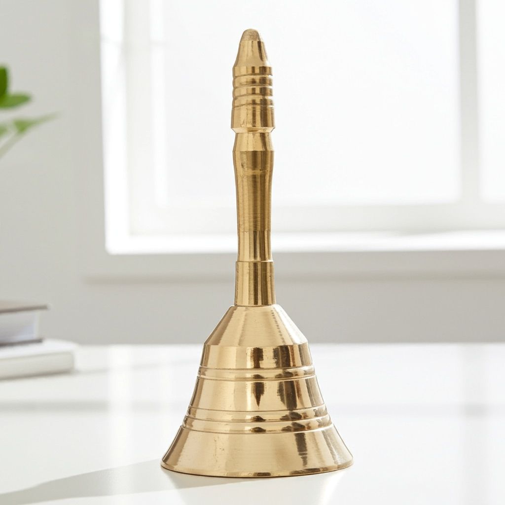 Brass Pooja Hand Bell, Meenar Ghanti, Height : 4.5 Inch (FMAS678 C)