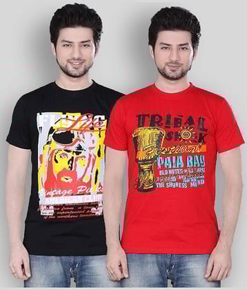 Zebu Pack of 2 Cotton Regular Fit Men's T-Shirt ( Red )