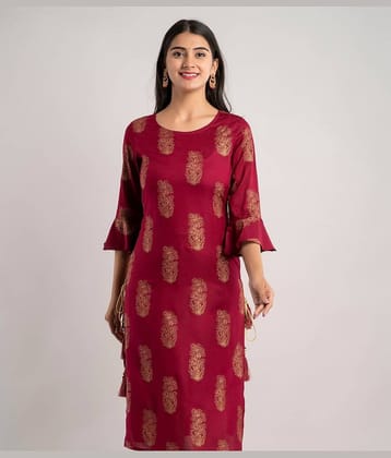MAUKA - Maroon Rayon Women's Straight Kurti ( Pack of 1 )