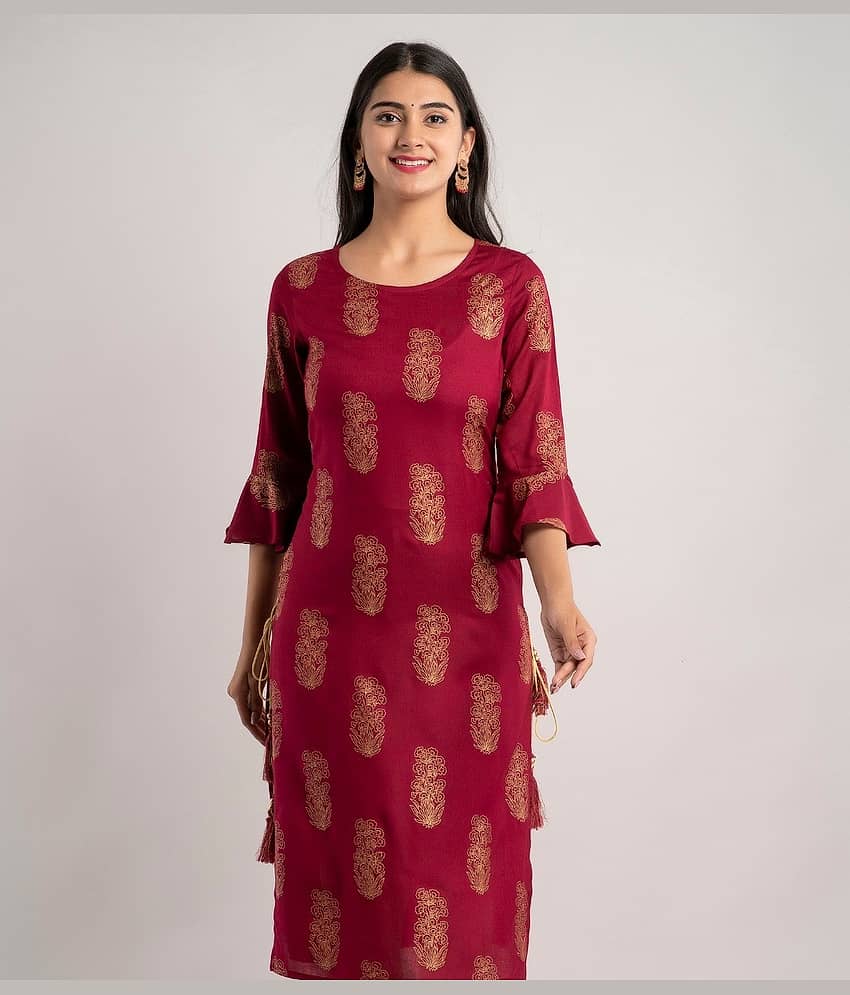 MAUKA - Maroon Rayon Women's Straight Kurti ( Pack of 1 )