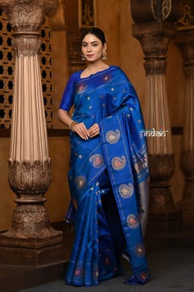 Parampara Revived ~ Gadwal Pure Silk Handloom Saree in  Royal Peacock Blue