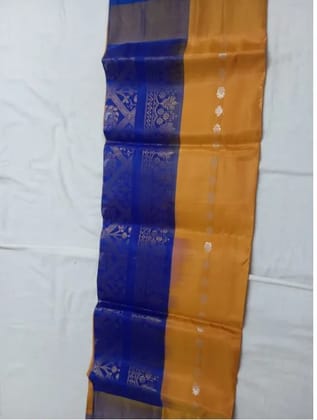 PKS-09 Mustard yellow-royal blue  soft silk saree