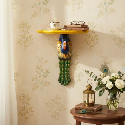 Wooden Painted Handicraft Peacock Statue Home Decors Showpiece