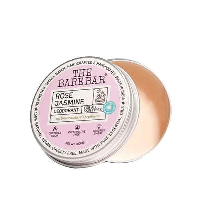 The Bare Bar Rose Jasmine Deodorant - 50 gm | Floral Fragrance| Odor & Sweat Control | Natural formula and Chemical free| Good for all skin types | Travel Mini Size Solid Deodorant for Men & Women The Bare Bar Rose Jasmine Deodorant - 50 gm | Floral Frag