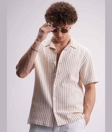 Highlander 100% Cotton Relaxed Fit Striped Half Sleeves Cuban Collar Men's Casual Shirt (Multicolor)