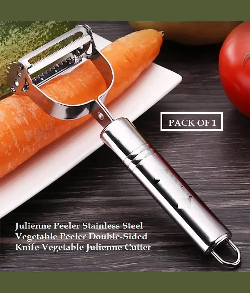 DUST N SHINE Julienne Peeler Stainless Steel Vegetable Peeler Double-Sided Knife (Pack of 1)
