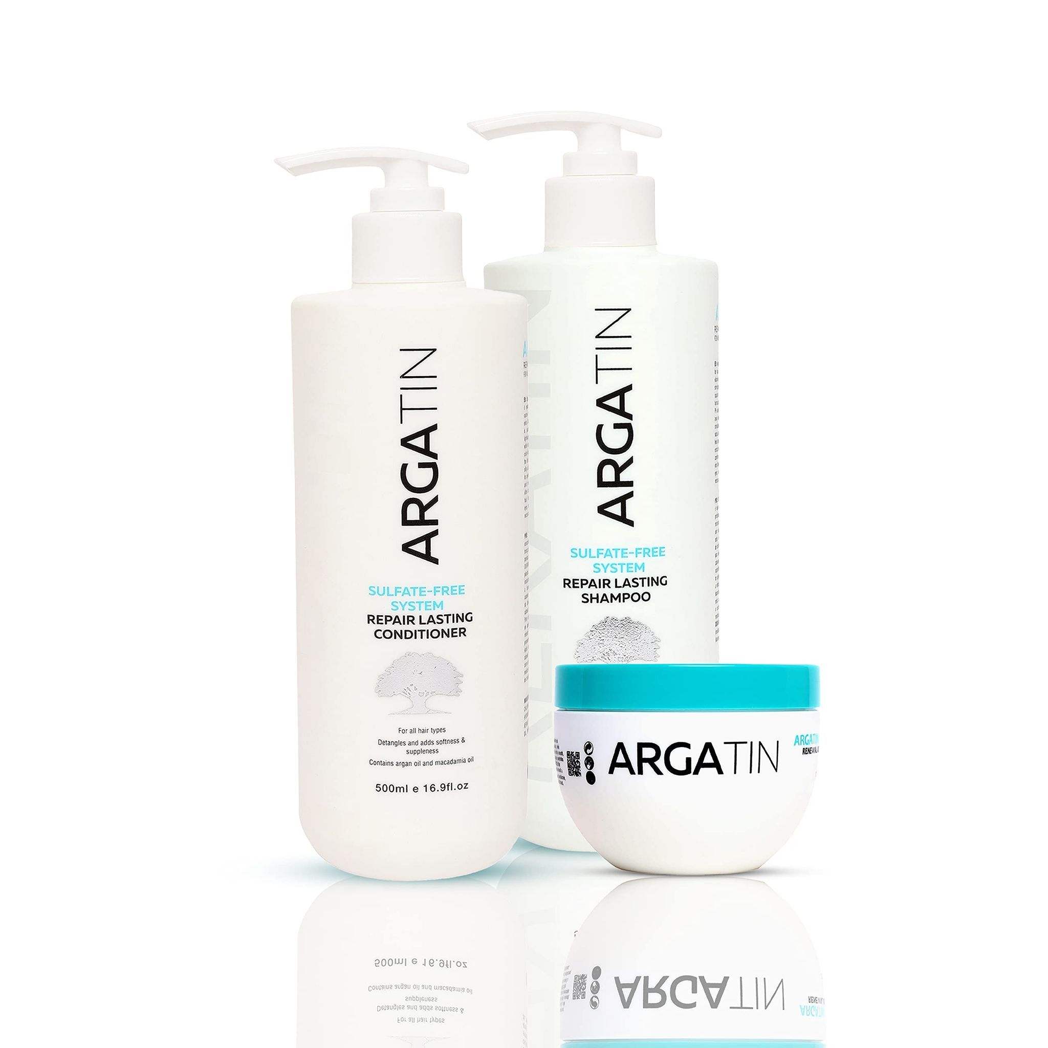 Argatin Repair Lasting Shampoo and Conditioner Hair Mask for Dry Damaged Color Treated Hair (Shampoo 500ml +Conditioner 500ml+ Hair Mask 250ml)