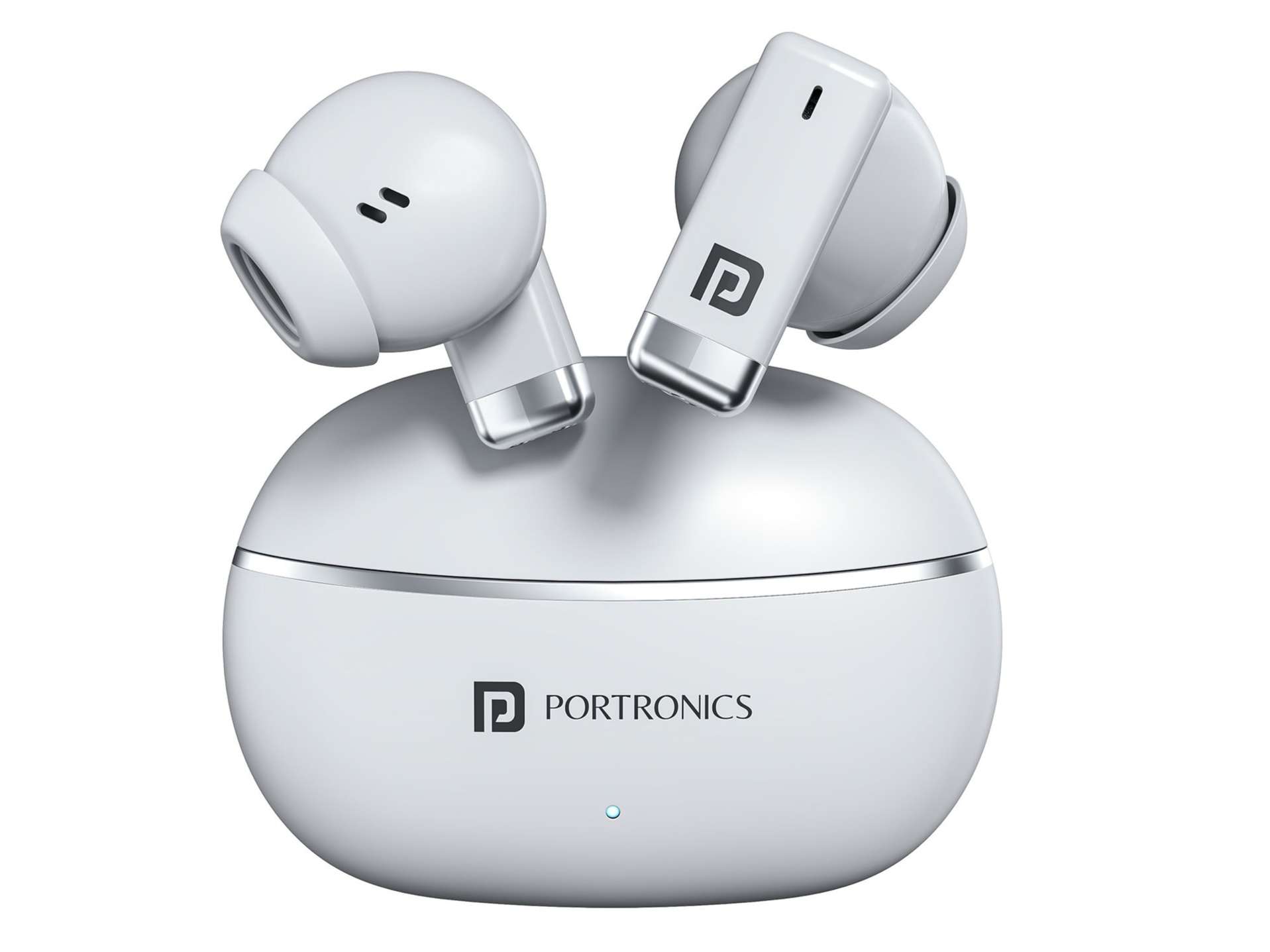 Portronics Twins One in Ear Earbuds with Deep Bass, Upto 30 Hours Playtime,13mm Dynamic Driver, Game/Music Mode, Bluetooth V6.0, Voice Assistant - White
