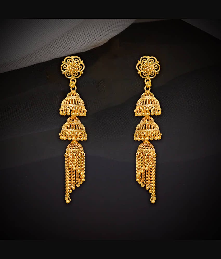 LUV FASHION Golden Drop Earrings ( Pack of 1 )