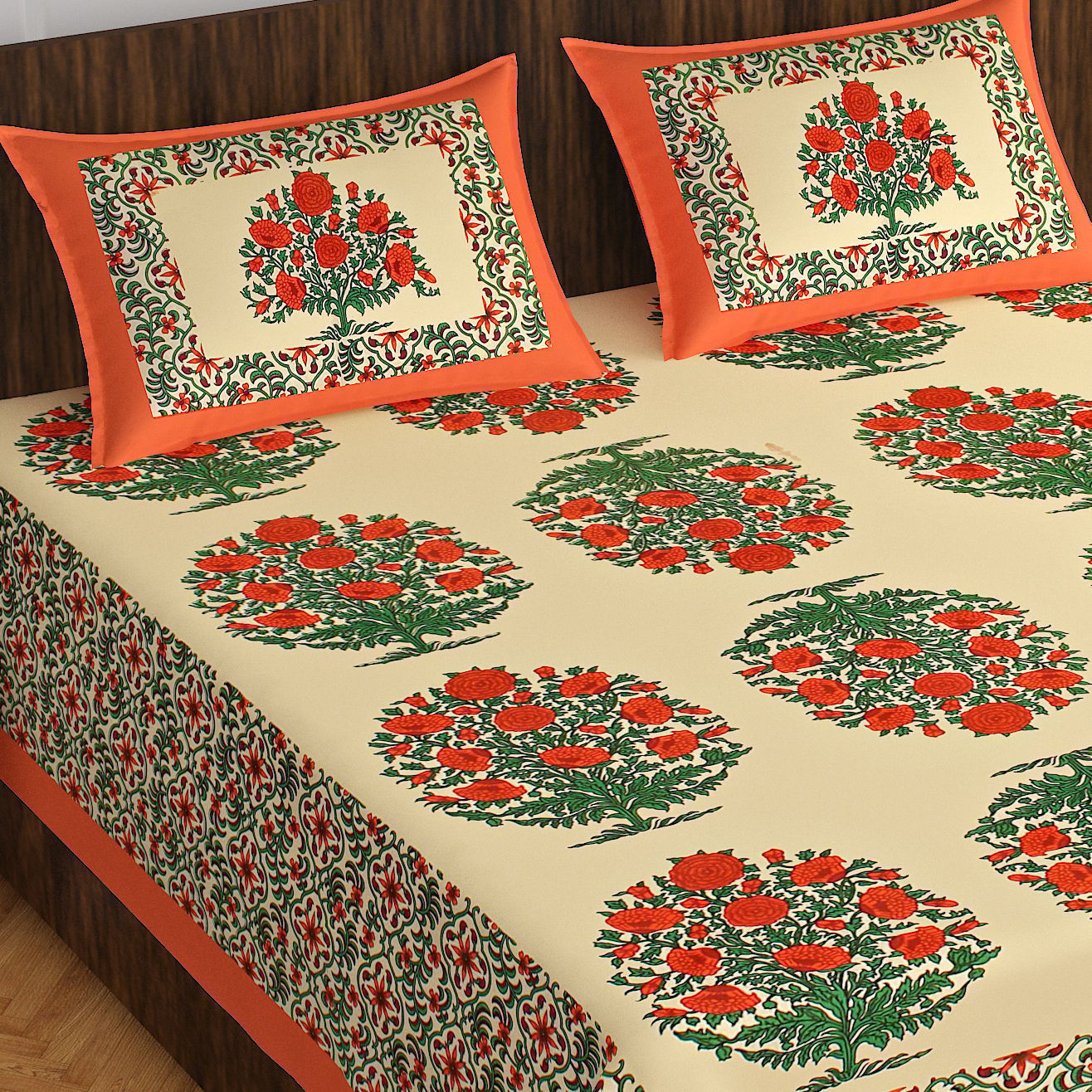 3001-Hometrade India-Standard King Size (90*108 Inches) Double Bedsheet With 2 Pillow Cover-RJ-14-Jaipur lining-3174