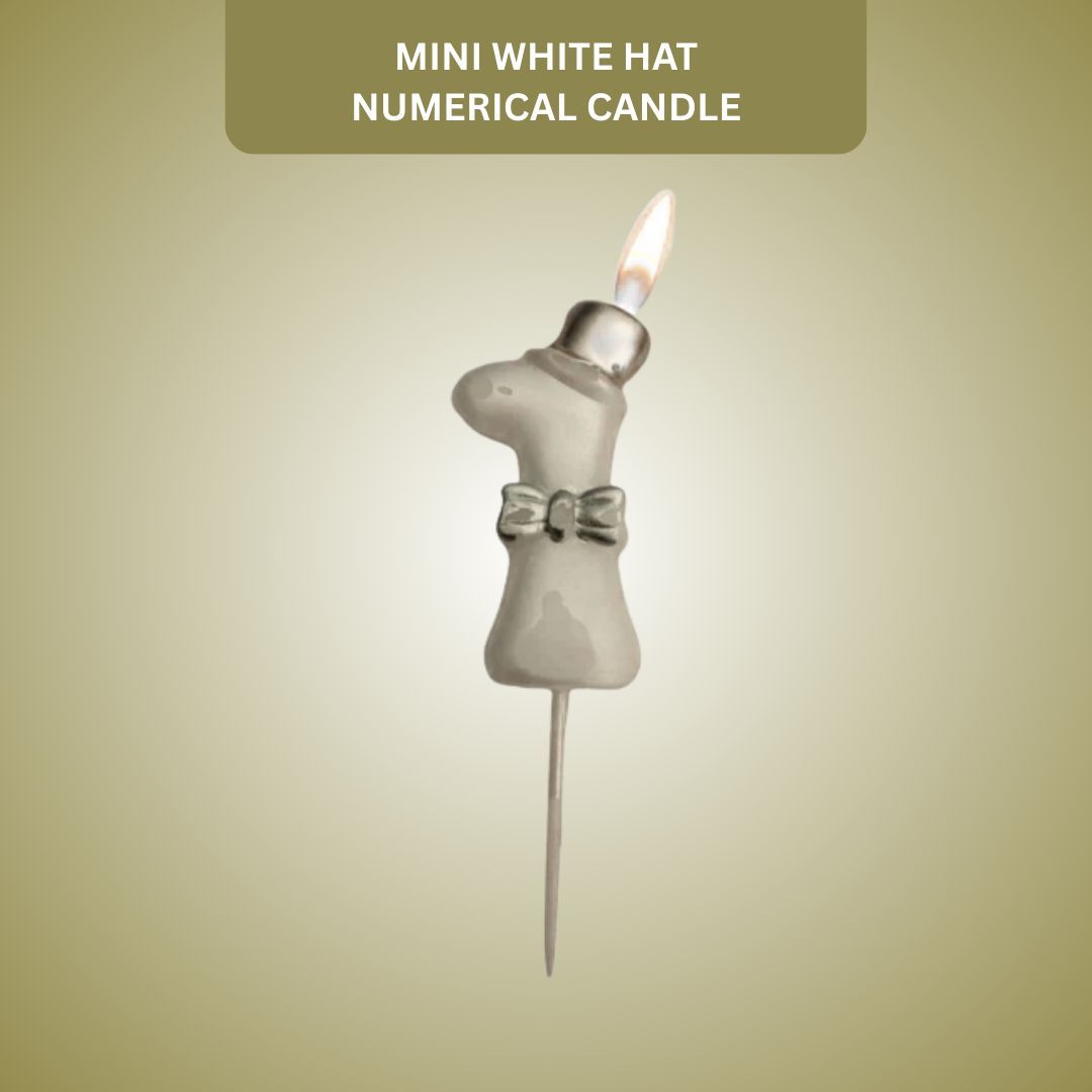 Metallic White Numerical Candle 1 with Golden Hat
