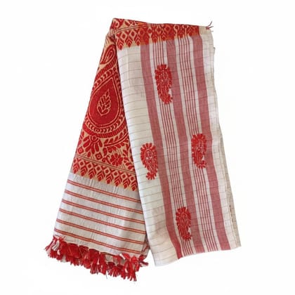 Traditional Red and White Ethnic Cotton Saree