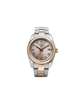 Qorum Evara Ladies Watch – Rose Gold Dial, Date Display, Two-tone Rose Gold Plated Stainless Steel Strap
