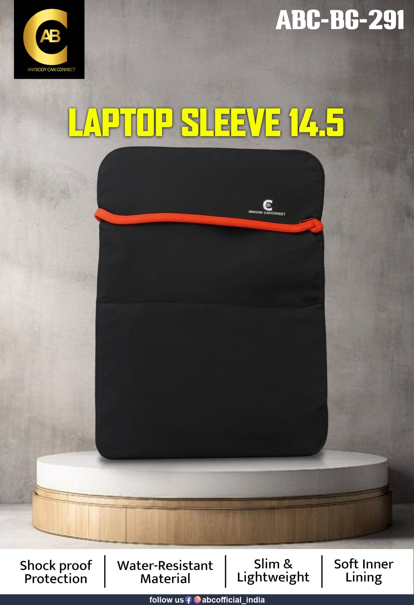 Laptop Sleeve 14.5" (inch) Compatible for MacBook / HP / Lenovo / Dell / Asus / Acer / Sony (Black)