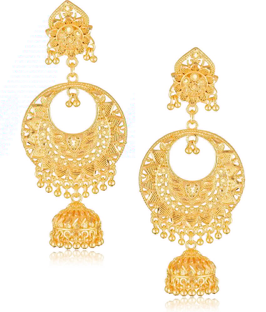 VIVASTRI Golden Jhumki Earrings ( Pack of 1 )