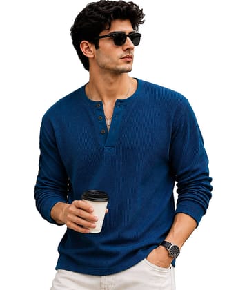 AOOSH Men Cotton Blend Regular Fit Solid T-Shirt ( Teal Blue )