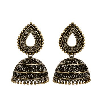 Women Oxidised Gold Plated Jhumka Earrings - Traditional Ethnic Jewelry