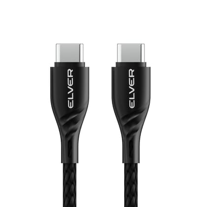 Elver USB-C to USB-C Cable, 65W Fast Charging, 1.2M Length, 480Mbps Data Speed, Tangle-Free - Black