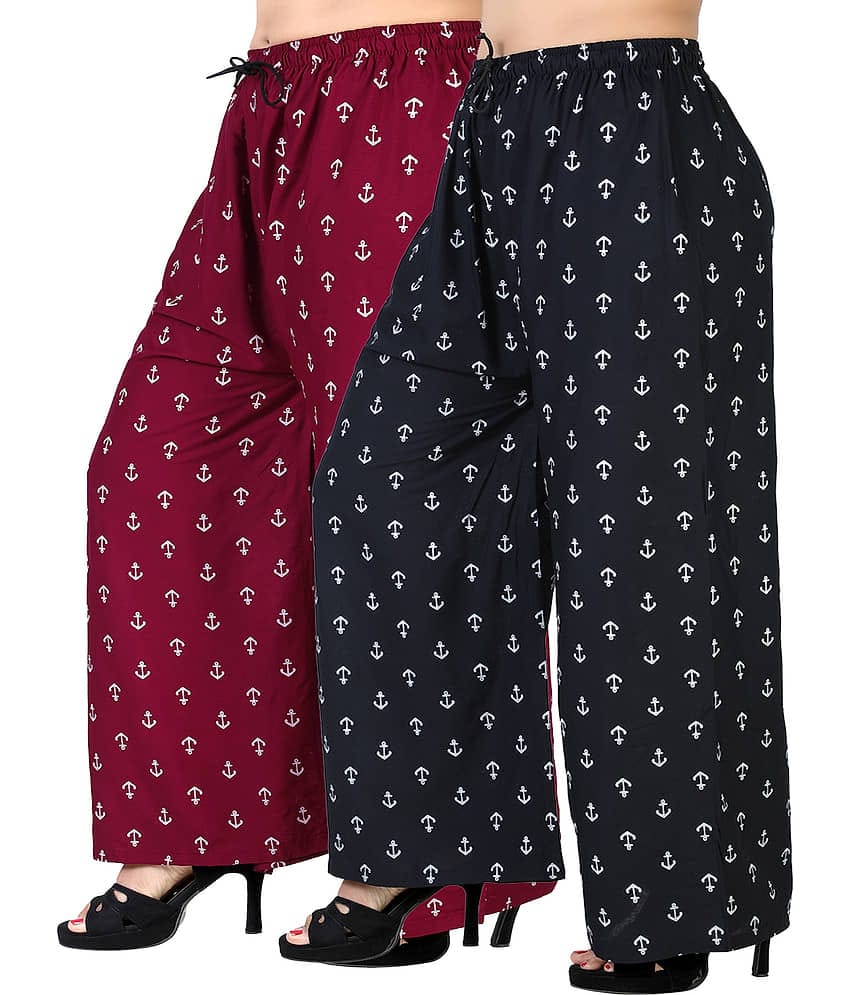 lasafiya Pack of 2 Rayon Straight Women's Palazzos ( Multicolor )