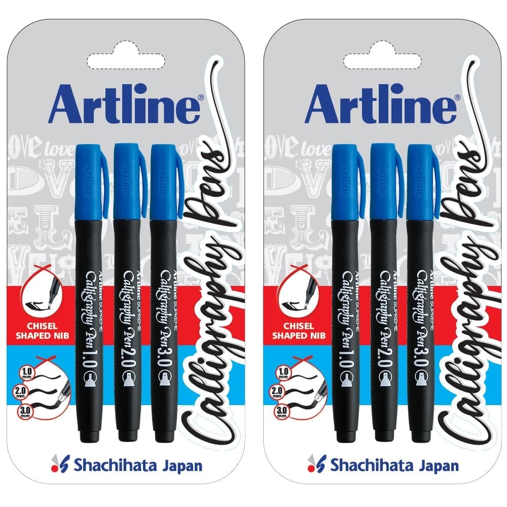 Ergoline Calligraphy Set Of 3 Blue X 2 | For Lettering and Decoration | Water Based Ink