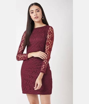 Miss Chase Women Lace Printed Bodycon Dress ( Maroon )