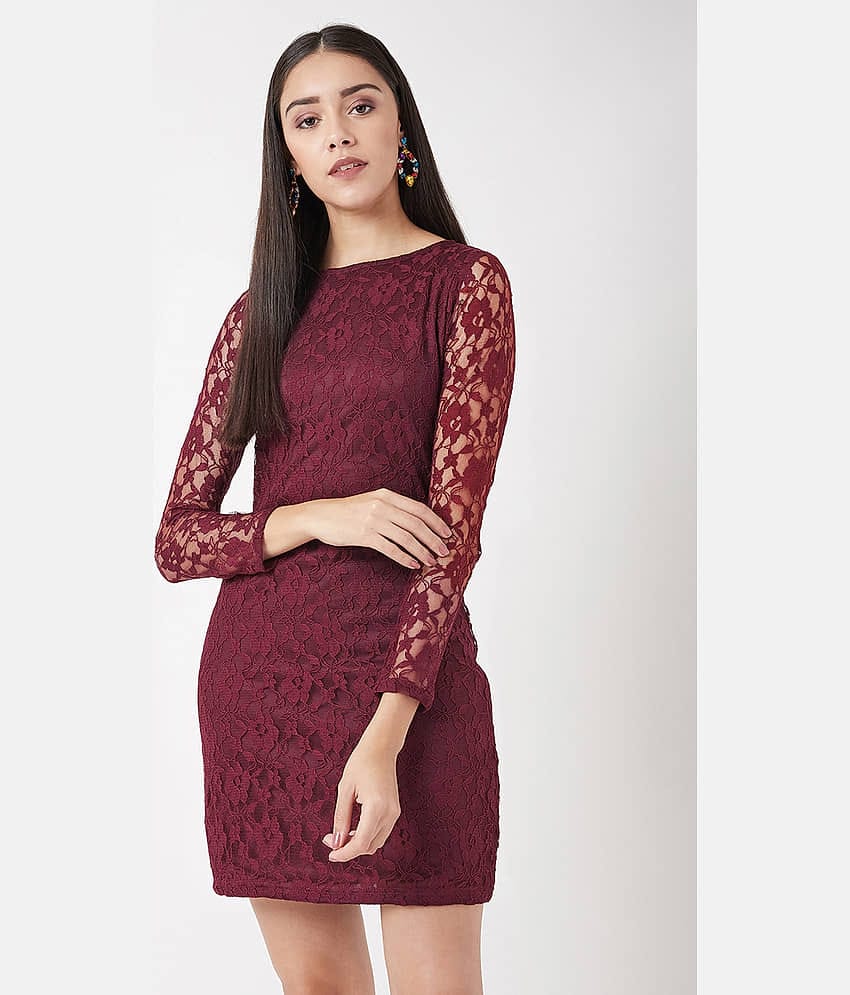 Miss Chase Women Lace Printed Bodycon Dress ( Maroon )